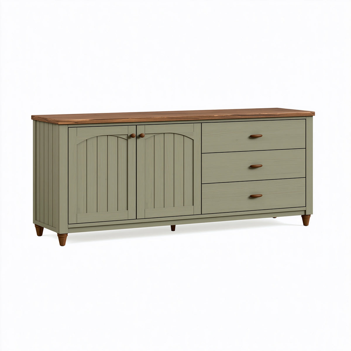 Buffet 160 x 45 x 85 cm en bois vert sauge et brun - rangement style campagne