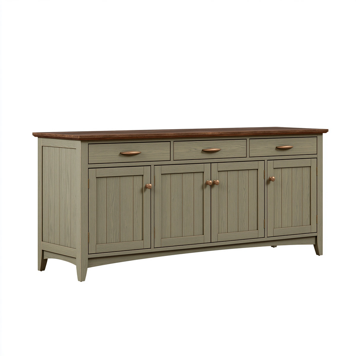 Buffet de rangement 180 x 45 x 90 cm en panneaux aspect bois vert sauge et brun style campagne