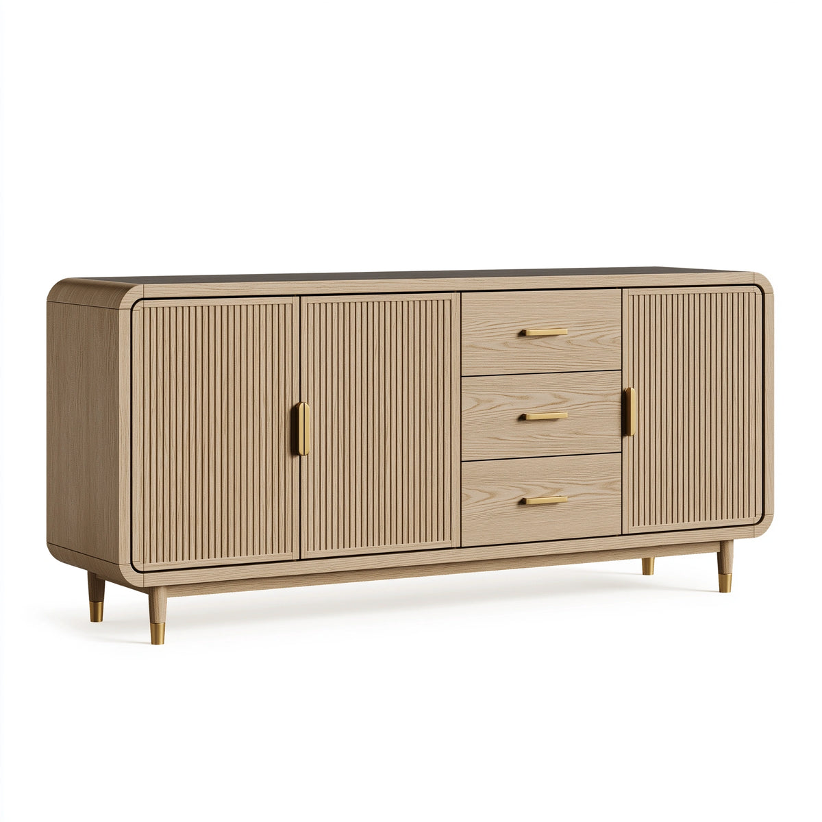 Buffet 180 x 45 x 85 cm en bois chêne clair avec 3 tiroirs et 3 portes style contemporain