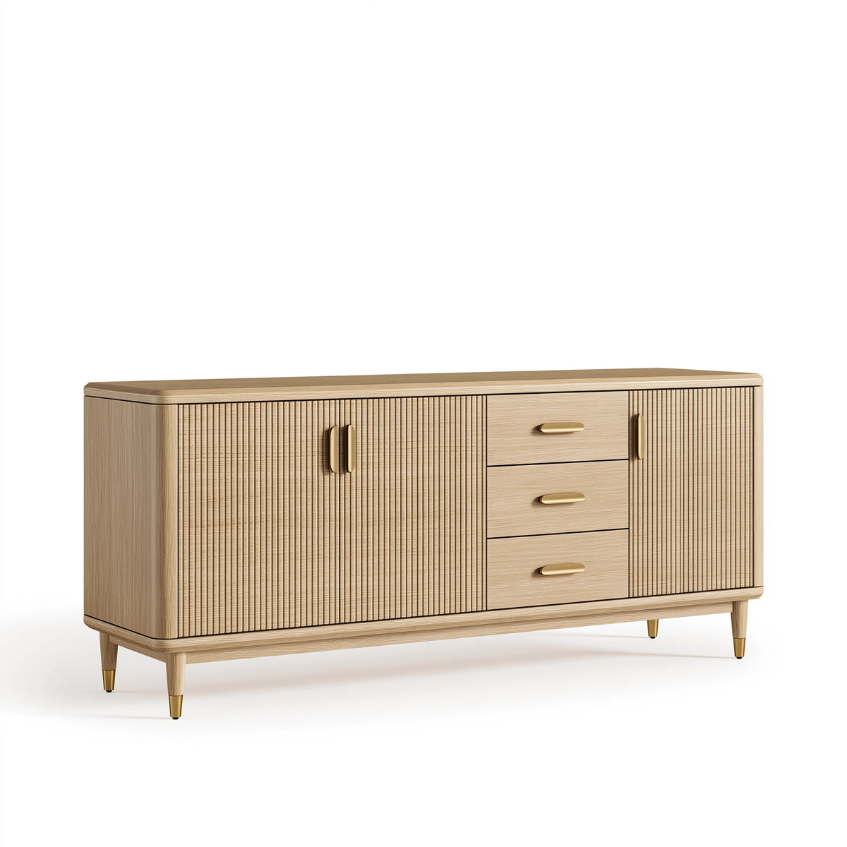 Buffet 160 x 40 x 85 cm aspect bois naturel à 2 portes et 3 tiroirs style contemporain