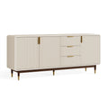 Buffet 180 x 45 x 85 cm en bois blanc et noyer - rangement à portes texturées