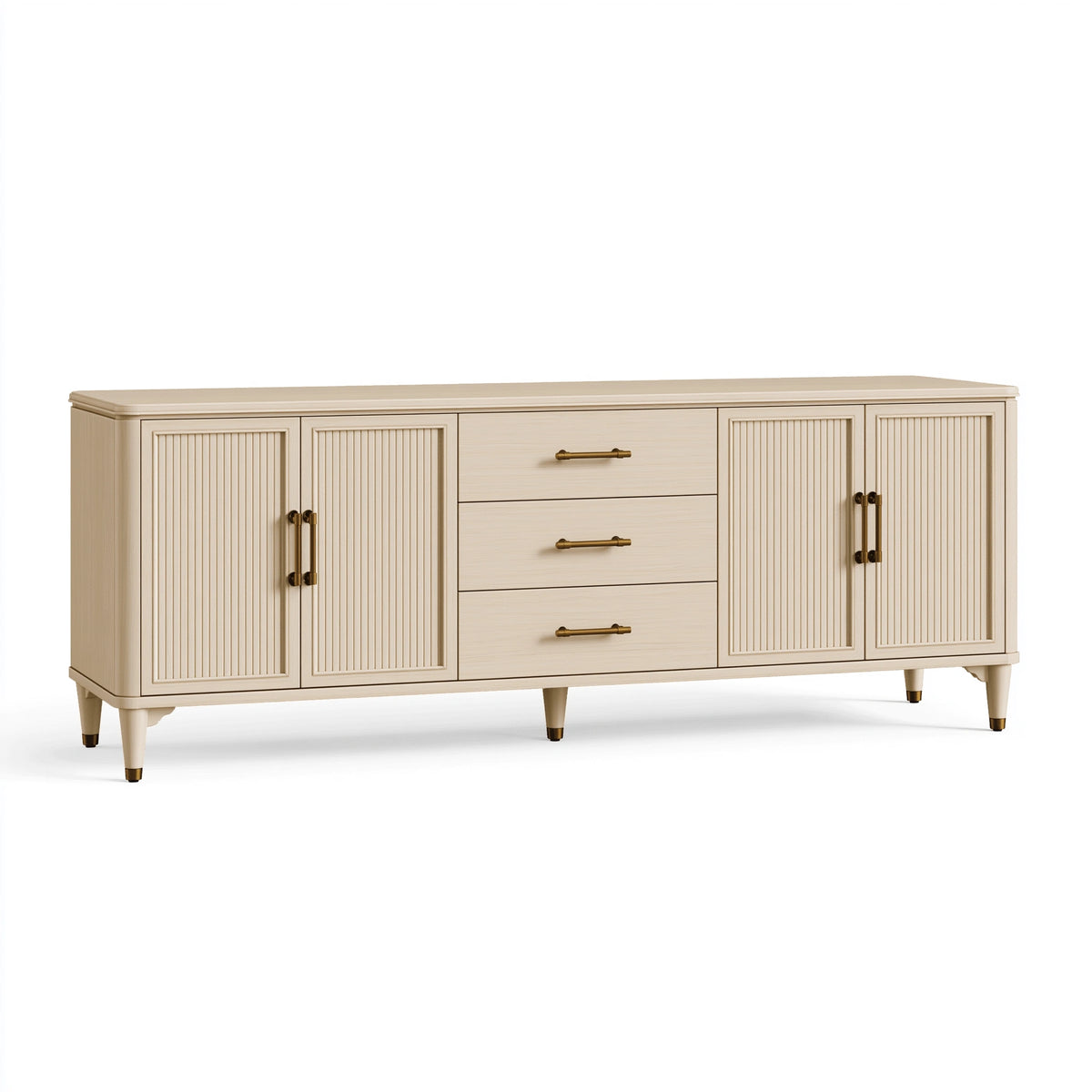 Buffet 160 cm beige en bois avec 4 portes et 3 tiroirs style contemporain