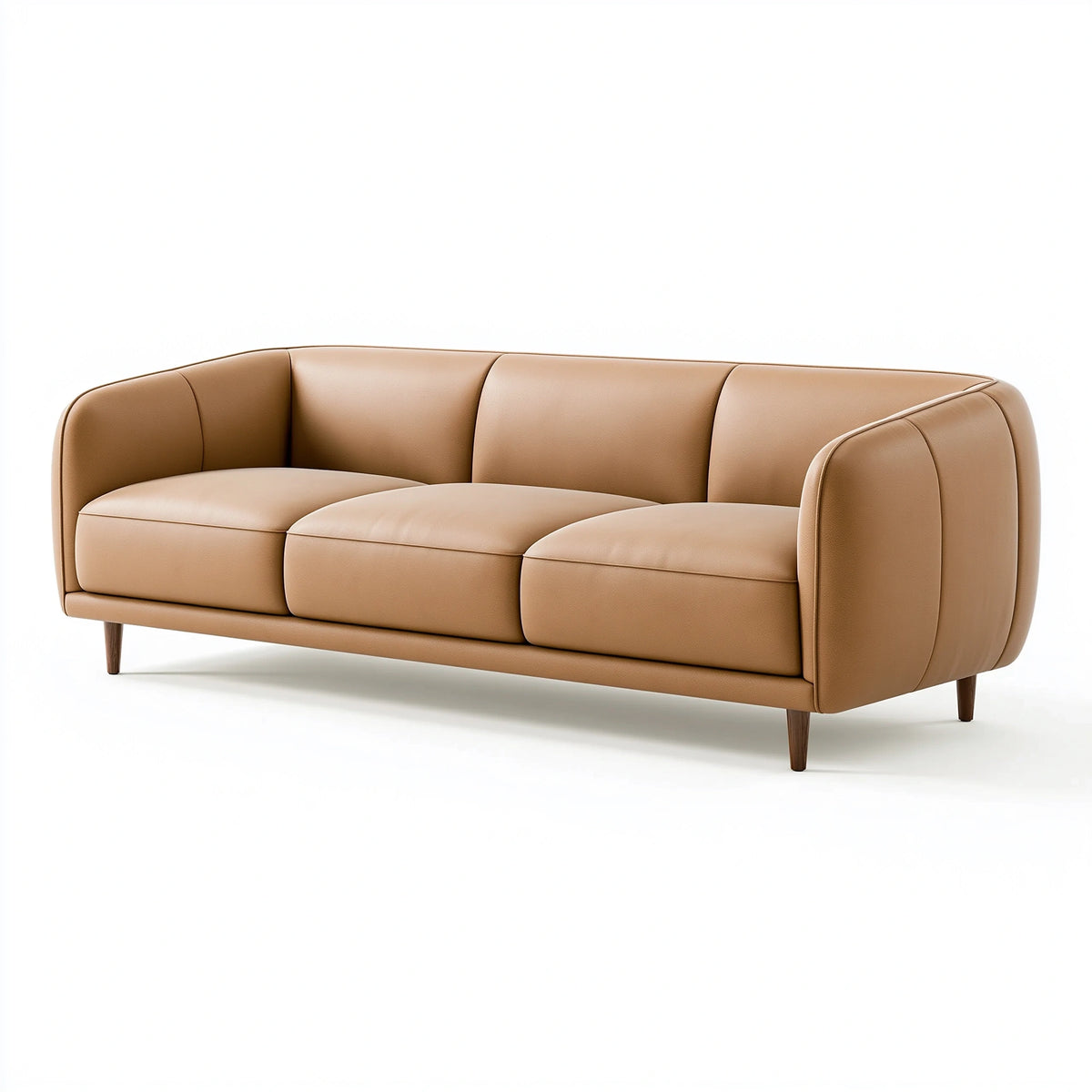 Canapé 3 places 220 cm en cuir camel style contemporain