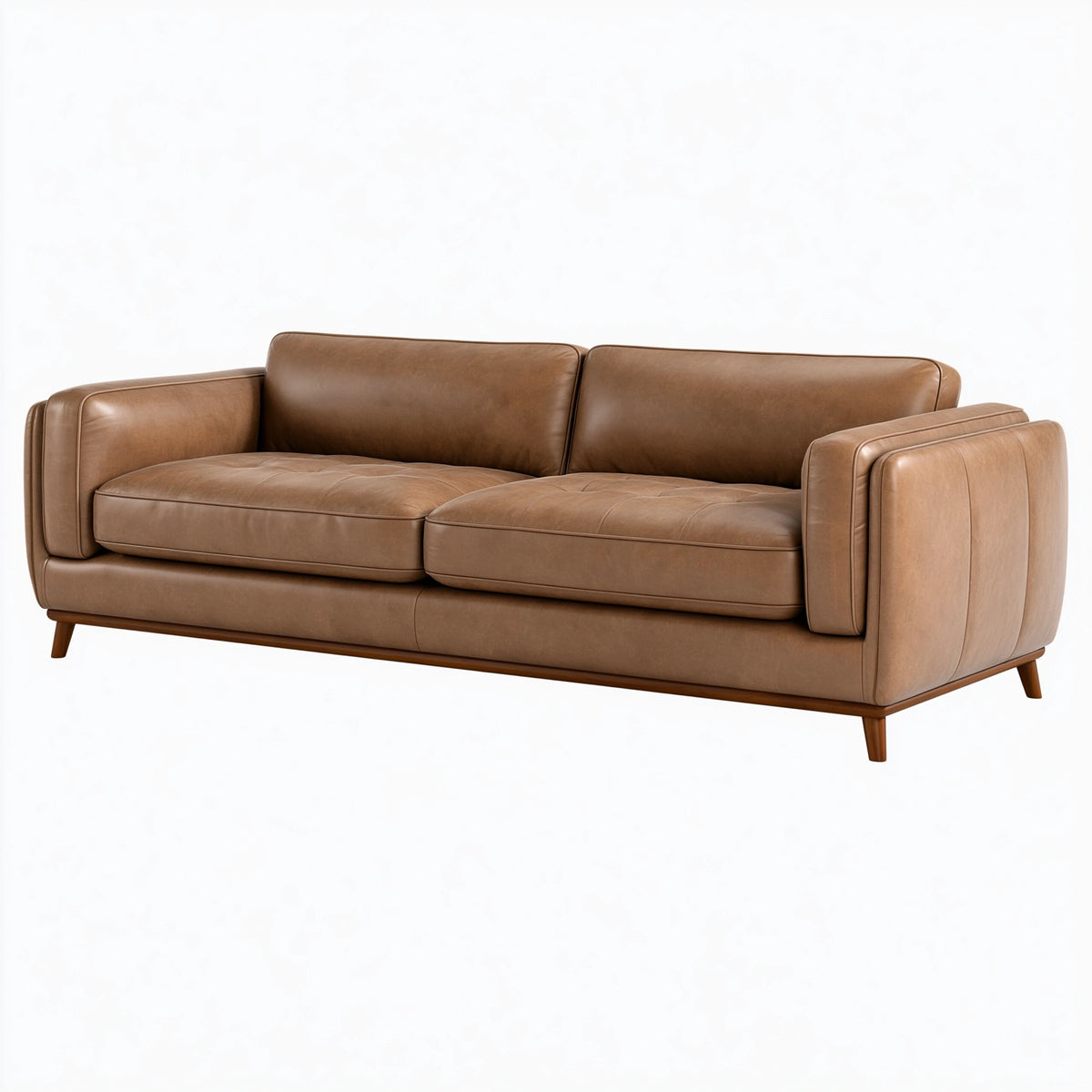Canapé 3 places 220 cm aspect cuir cognac style contemporain
