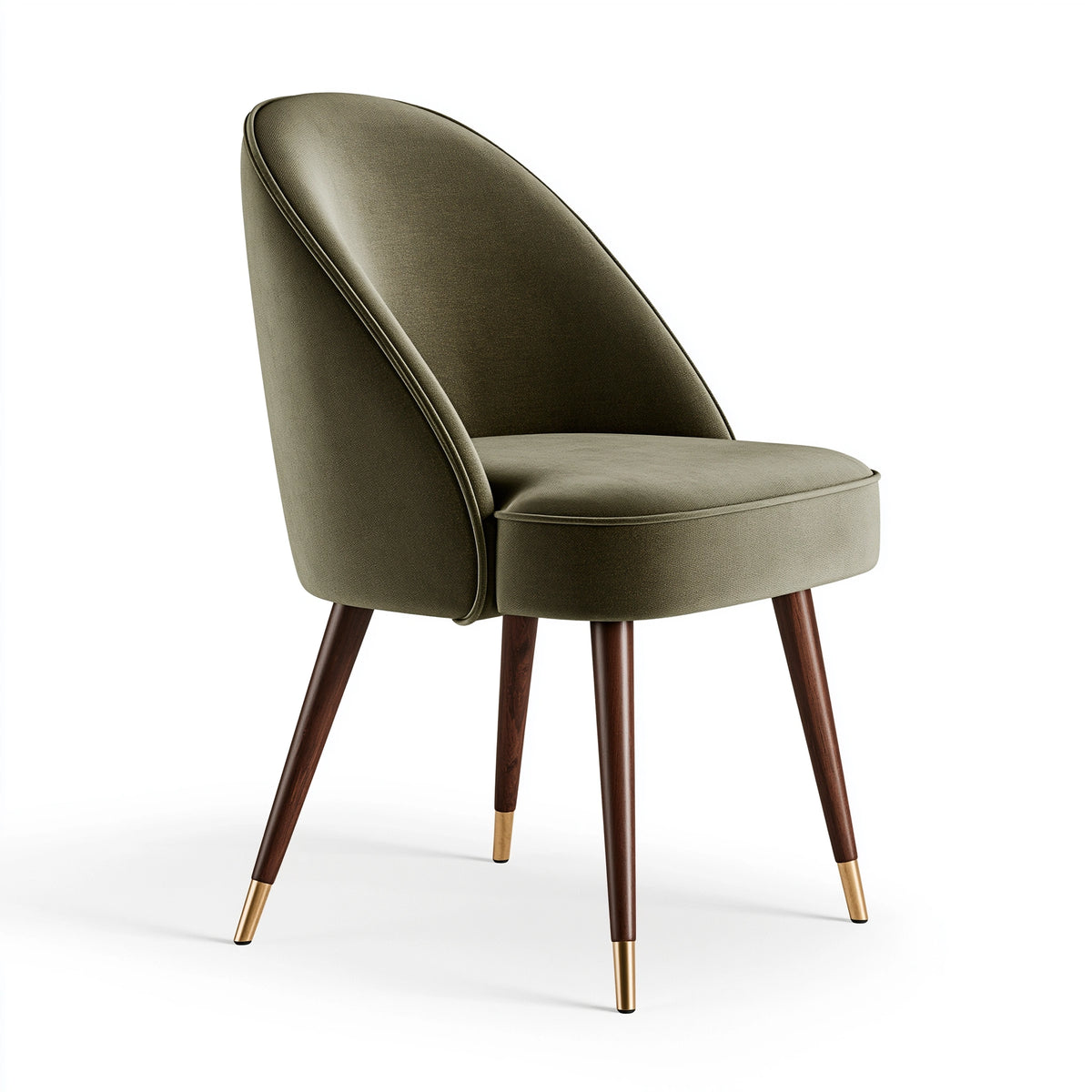 Chaise de salle à manger 55 x 60 x 85 cm en tissu vert kaki avec pieds en bois style contemporain
