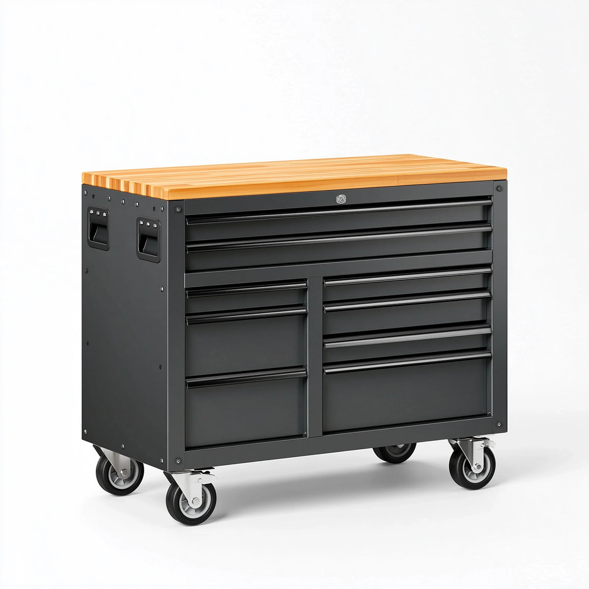 Servante d atelier 100 x 50 x 95 cm en acier noir avec plateau en bois mobile à 9 tiroirs