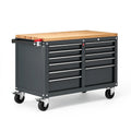 Servante d atelier 100 x 50 x 90 cm en acier noir avec plateau en bois et 8 tiroirs sur roulettes