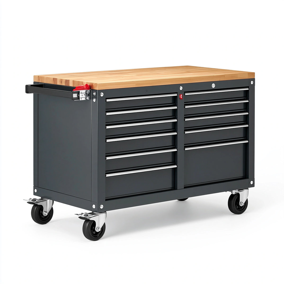 Servante d atelier 100 x 50 x 90 cm en acier noir avec plateau en bois et 8 tiroirs sur roulettes