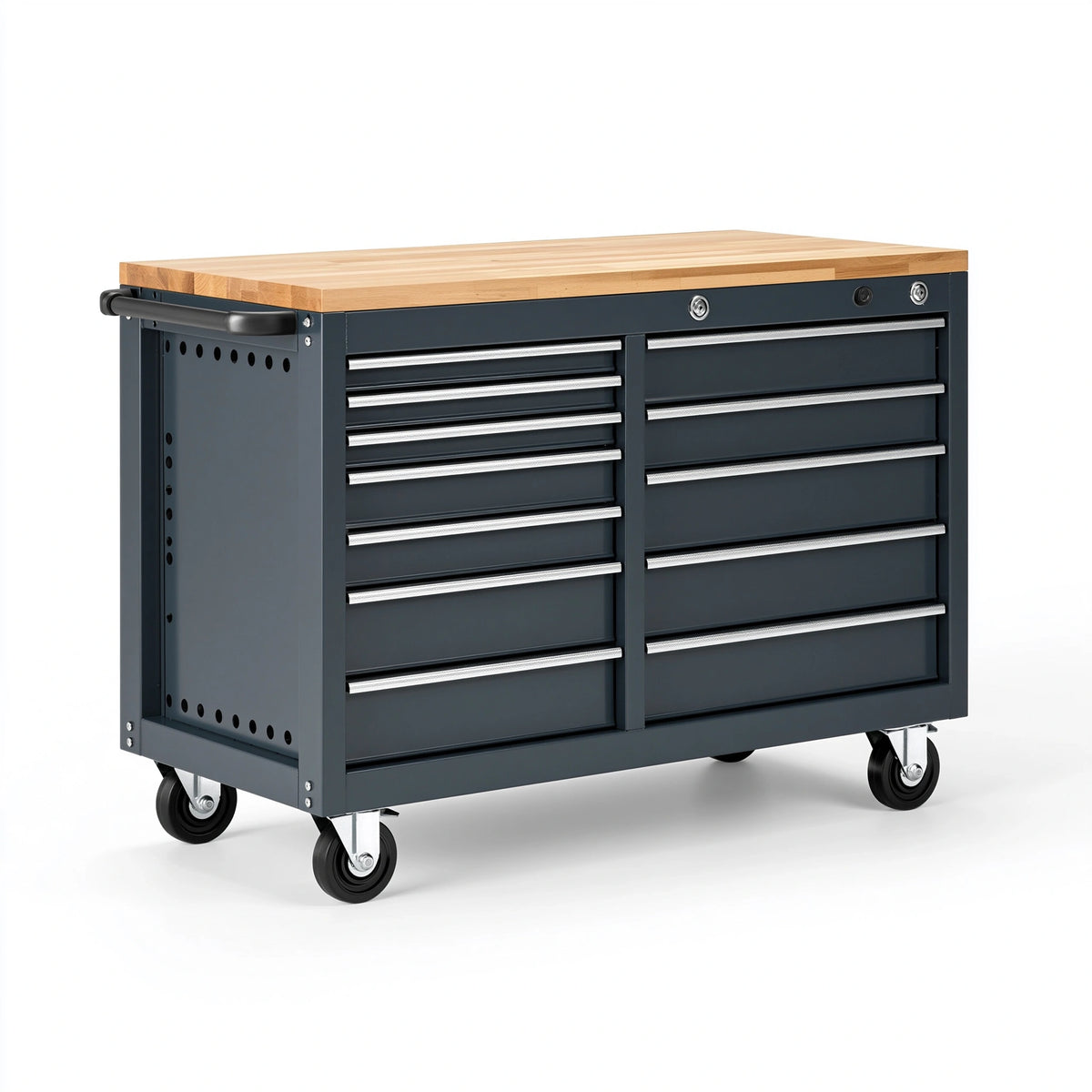 Servante d atelier 120 cm 60 cm 90 cm en acier gris anthracite avec plateau en bois et 11 tiroirs mobile
