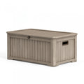 Coffre de rangement extérieur 120 x 60 x 65 cm en résine taupe style classique à couvercle