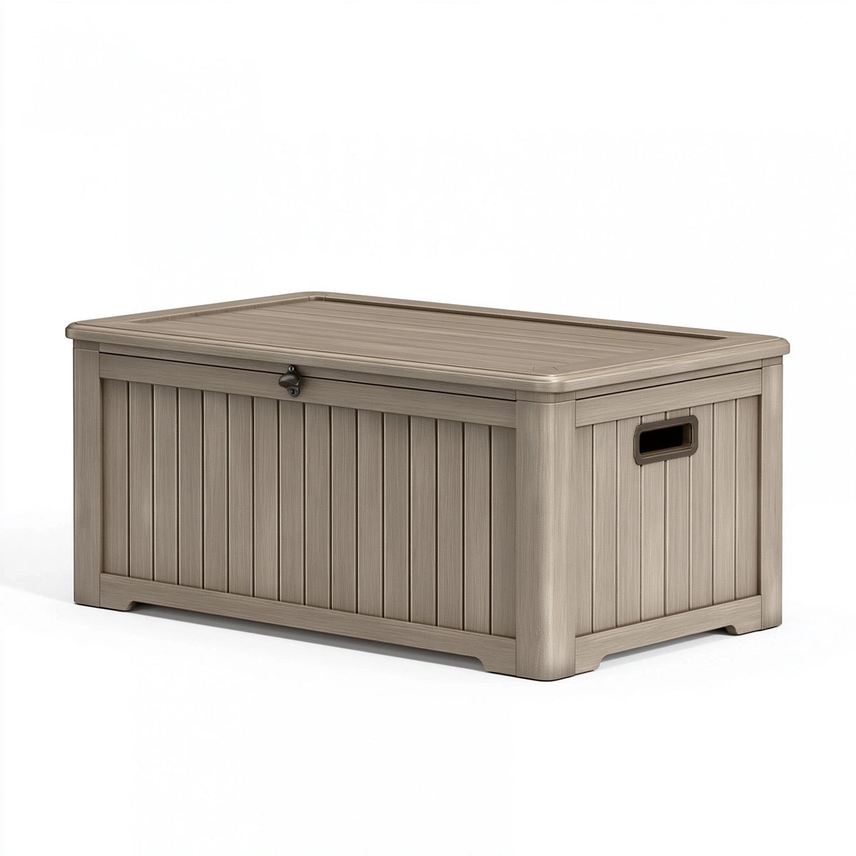 Coffre de rangement extérieur 120 x 60 x 65 cm en résine taupe style classique à couvercle