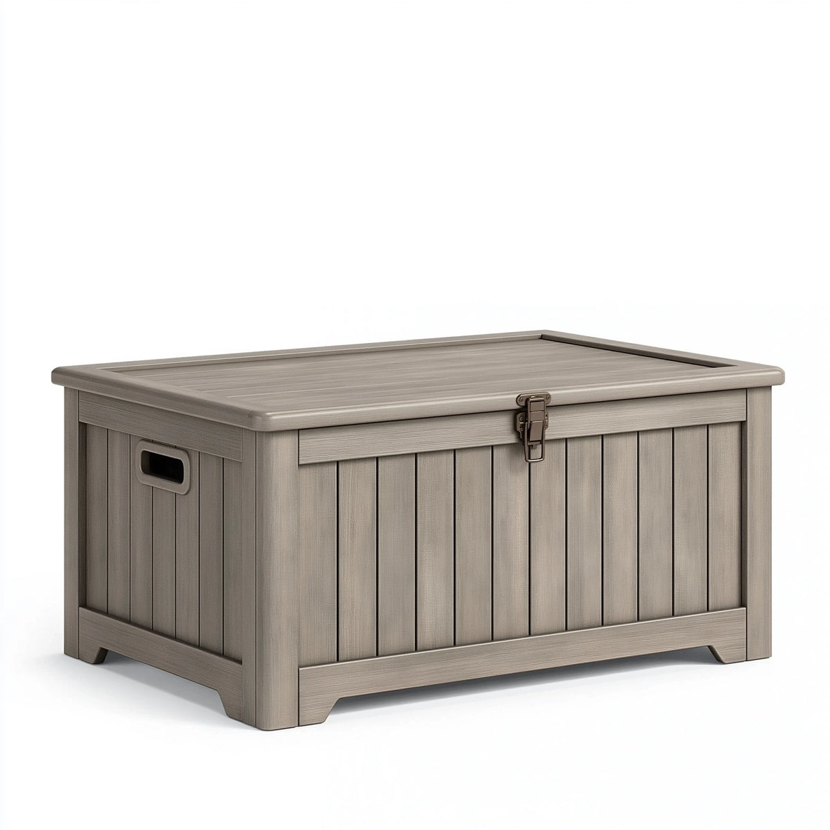 Coffre de rangement extérieur 120 x 60 x 65 cm en plastique taupe à couvercle verrouillable