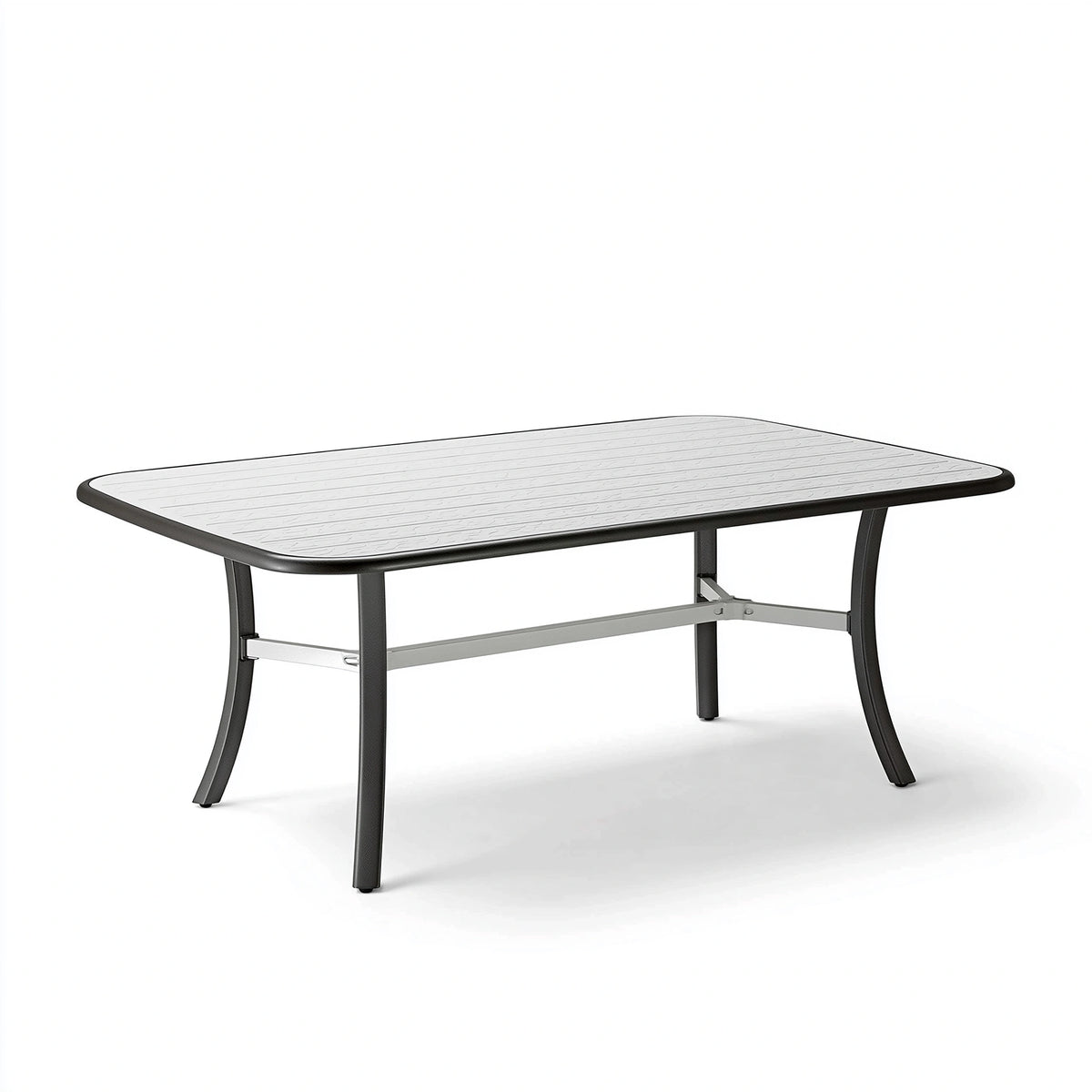 Table de jardin 150 x 90 x 74 cm en métal et plastique blanc noir - plateau effet bois