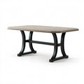 Table de jardin 180 x 100 x 75 cm plateau aspect pierre beige piètement métal noir style contemporain