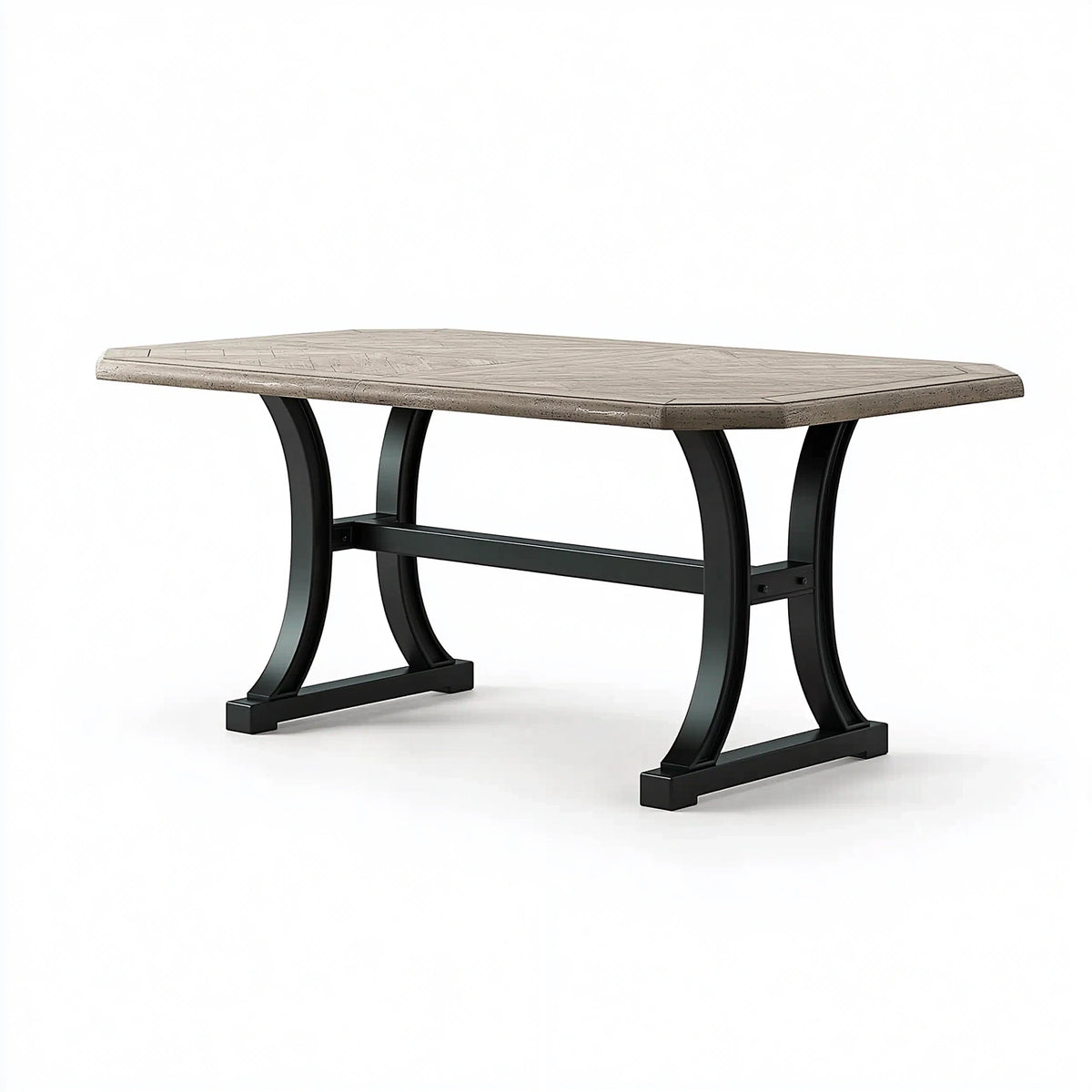 Table de jardin 180 x 100 x 75 cm plateau aspect pierre beige piètement métal noir style contemporain
