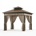 Tonnelle de jardin 300 x 300 x 300 cm en métal brun avec rideaux style pavillon