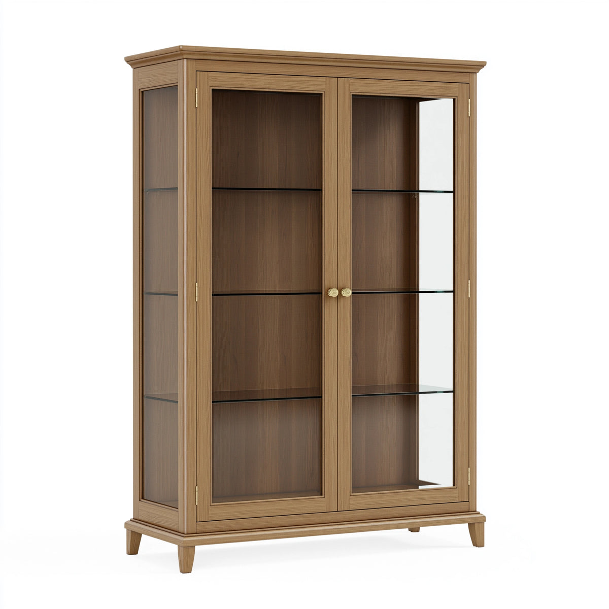 Vitrine 100 x 40 x 190 cm en bois marron avec portes vitrées style classique
