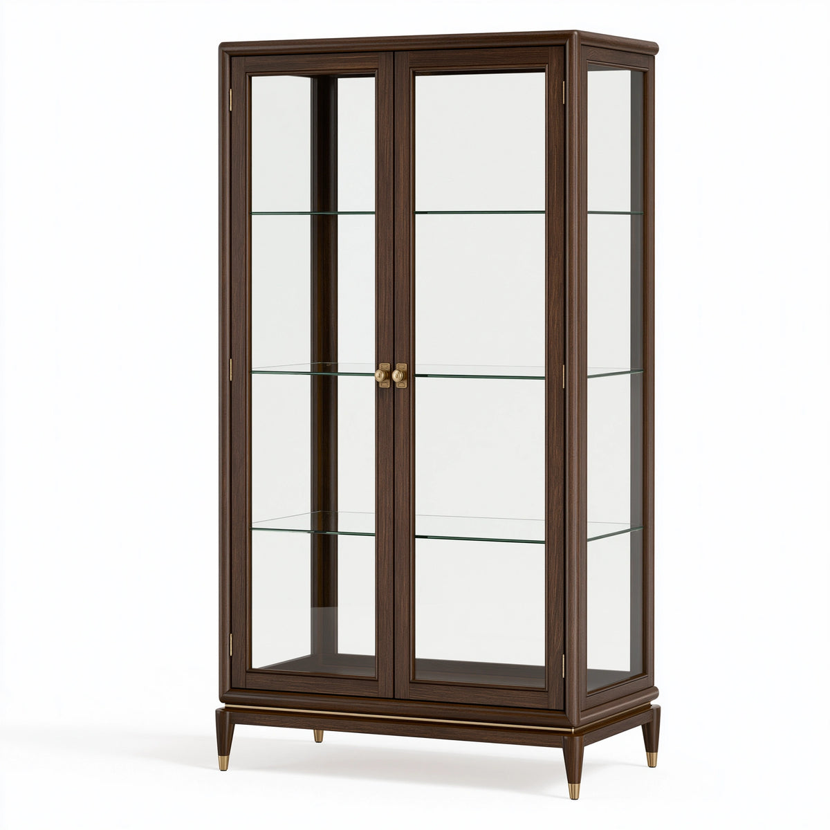 Vitrine 100 x 45 x 180 cm en bois et verre marron style classique