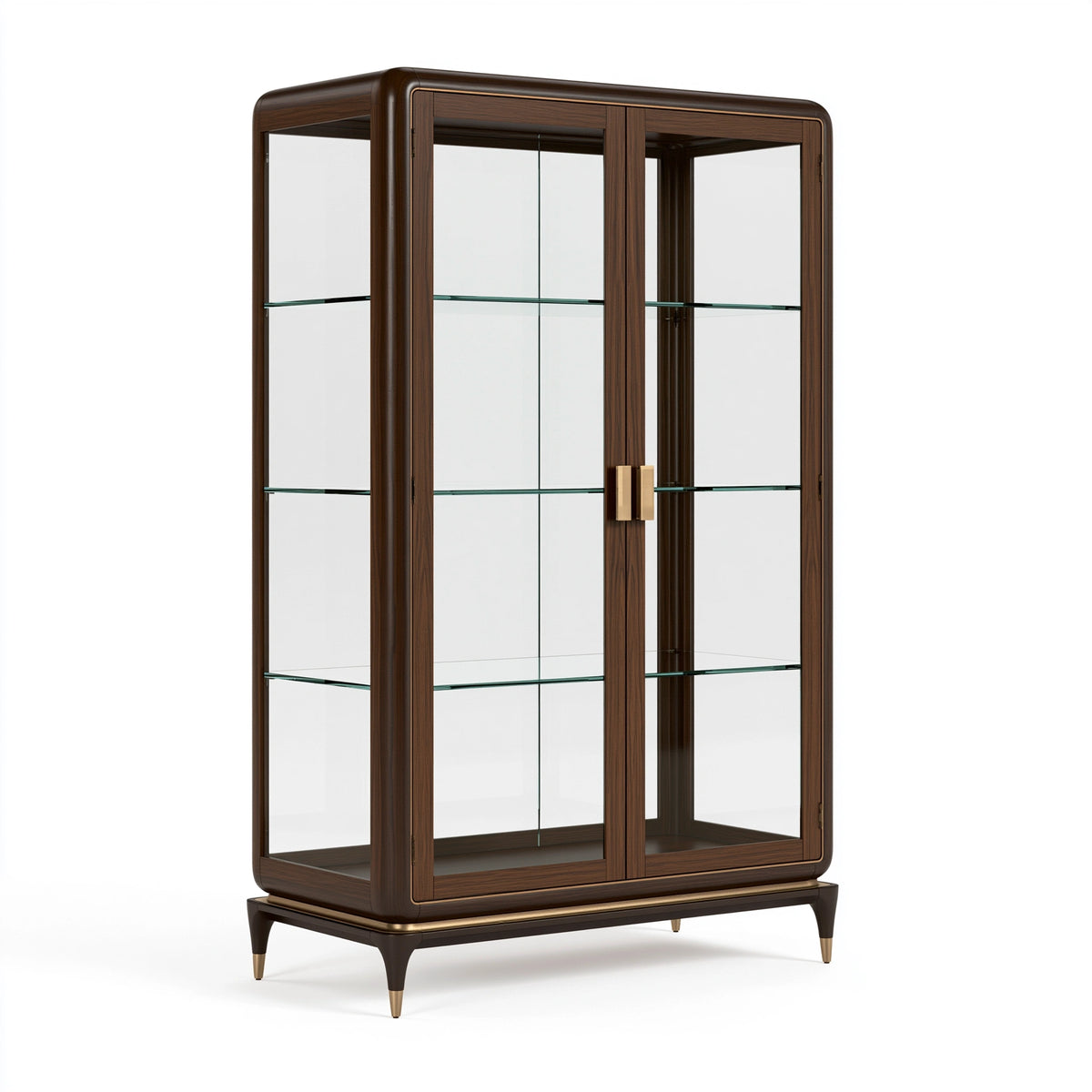 Vitrine 100 x 45 x 190 cm en bois brun et verre à 2 portes style contemporain