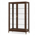 Vitrine 100 x 40 x 180 cm en bois brun avec portes vitrées style classique