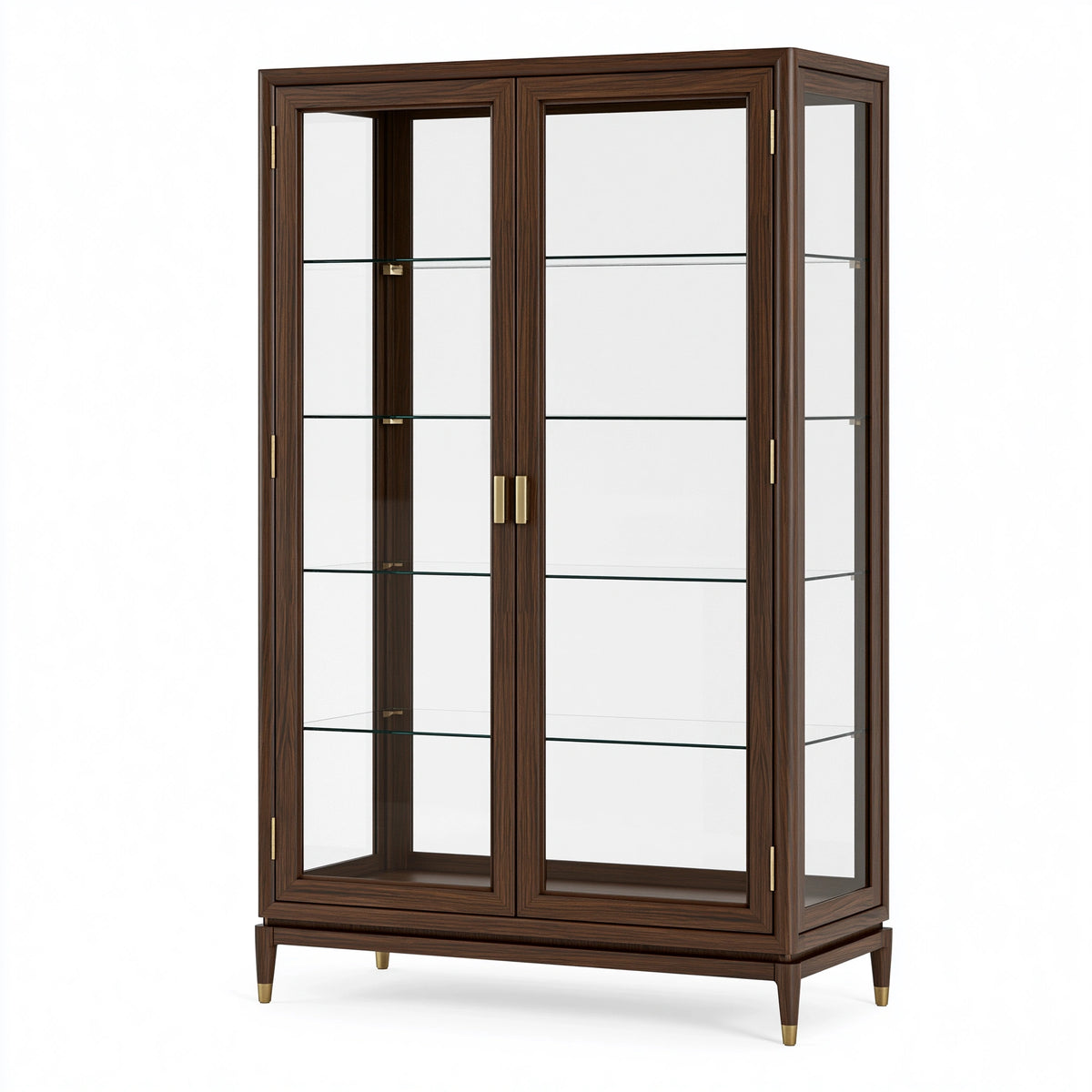 Vitrine 100 x 40 x 180 cm en bois brun avec portes vitrées style classique