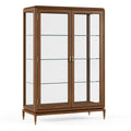 Vitrine 110 x 45 x 180 cm en bois brun et verre avec portes vitrées style classique