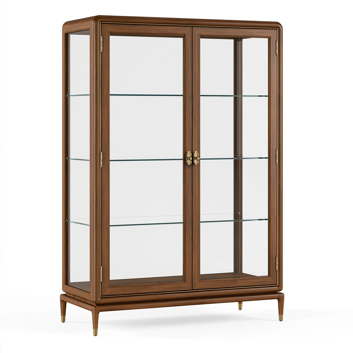 Vitrine 110 x 45 x 180 cm en bois brun et verre avec portes vitrées style classique