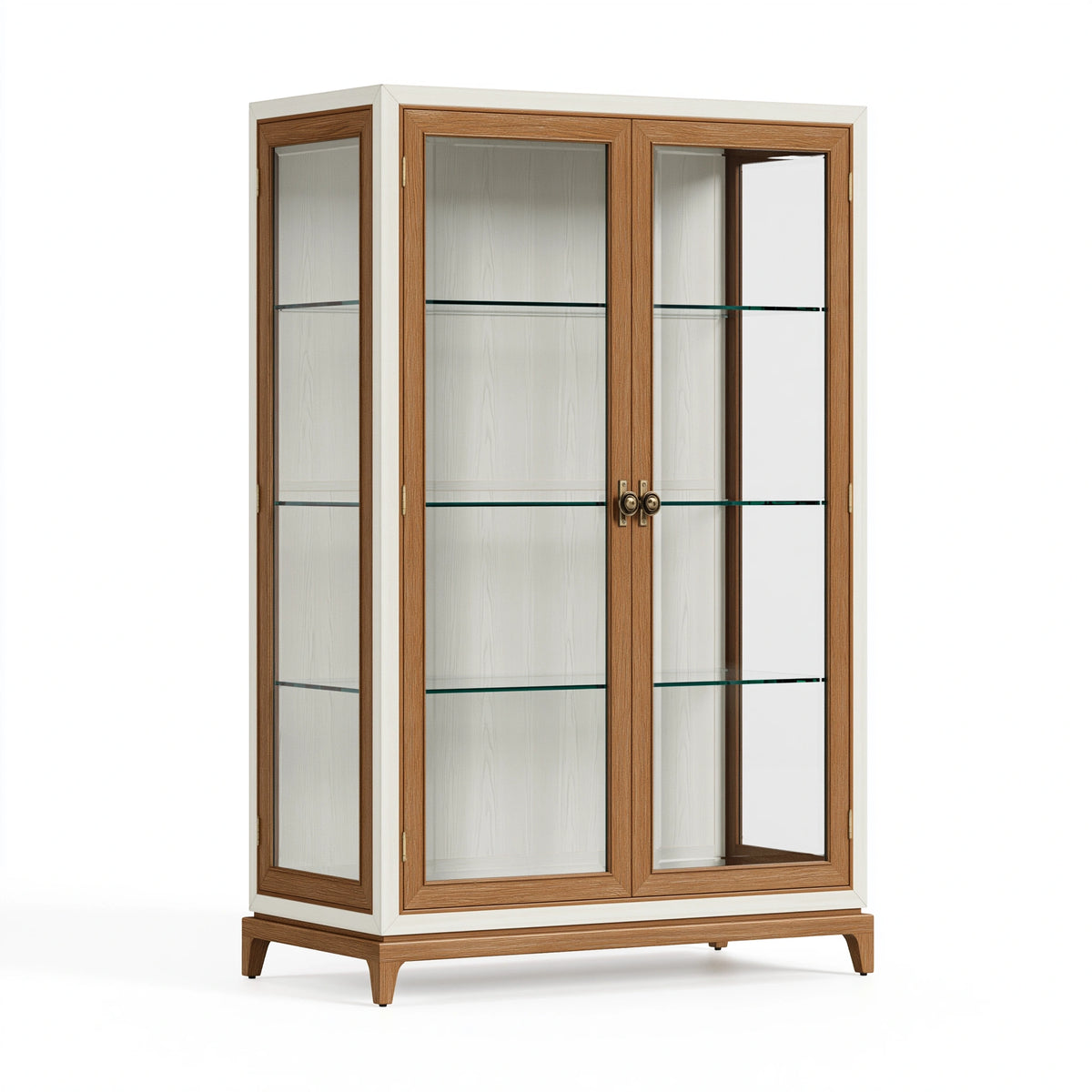 Vitrine 110 x 40 x 190 cm en panneaux et verre blanc/marron style classique pour rangement
