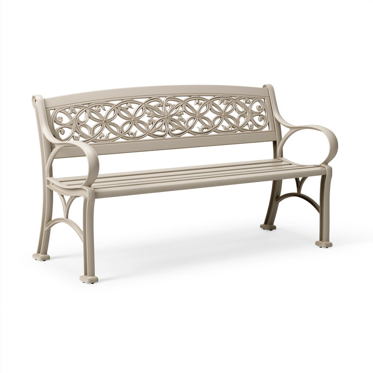 Banc de jardin 120 x 60 x 90 cm en métal beige à dossier floral style classique