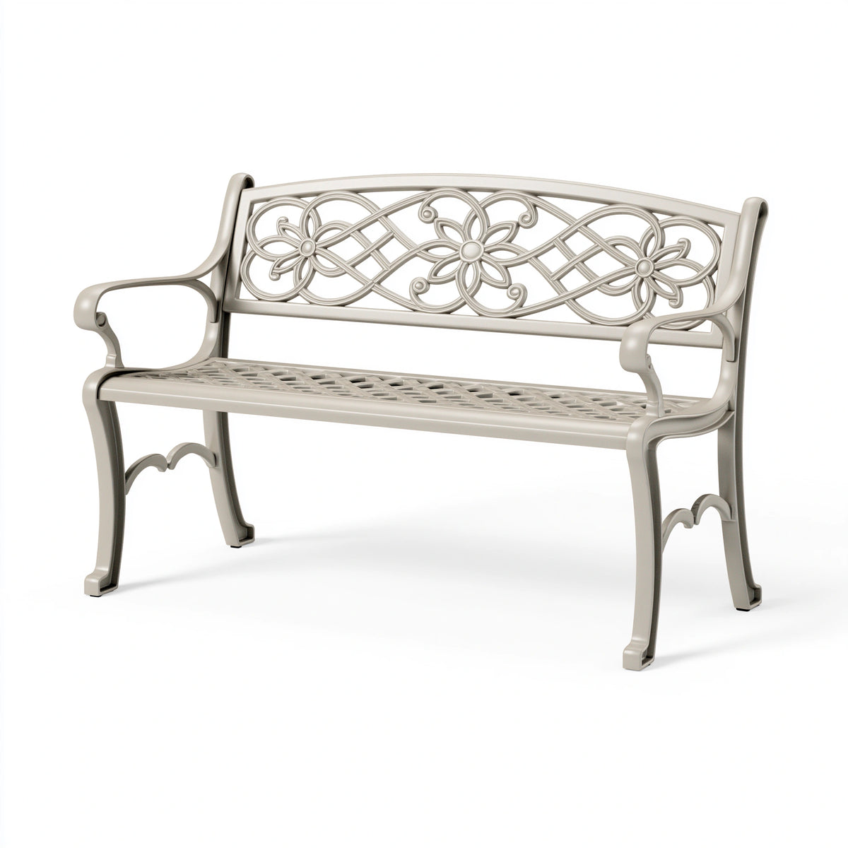 Banc de jardin 120 cm en aluminium beige style floral