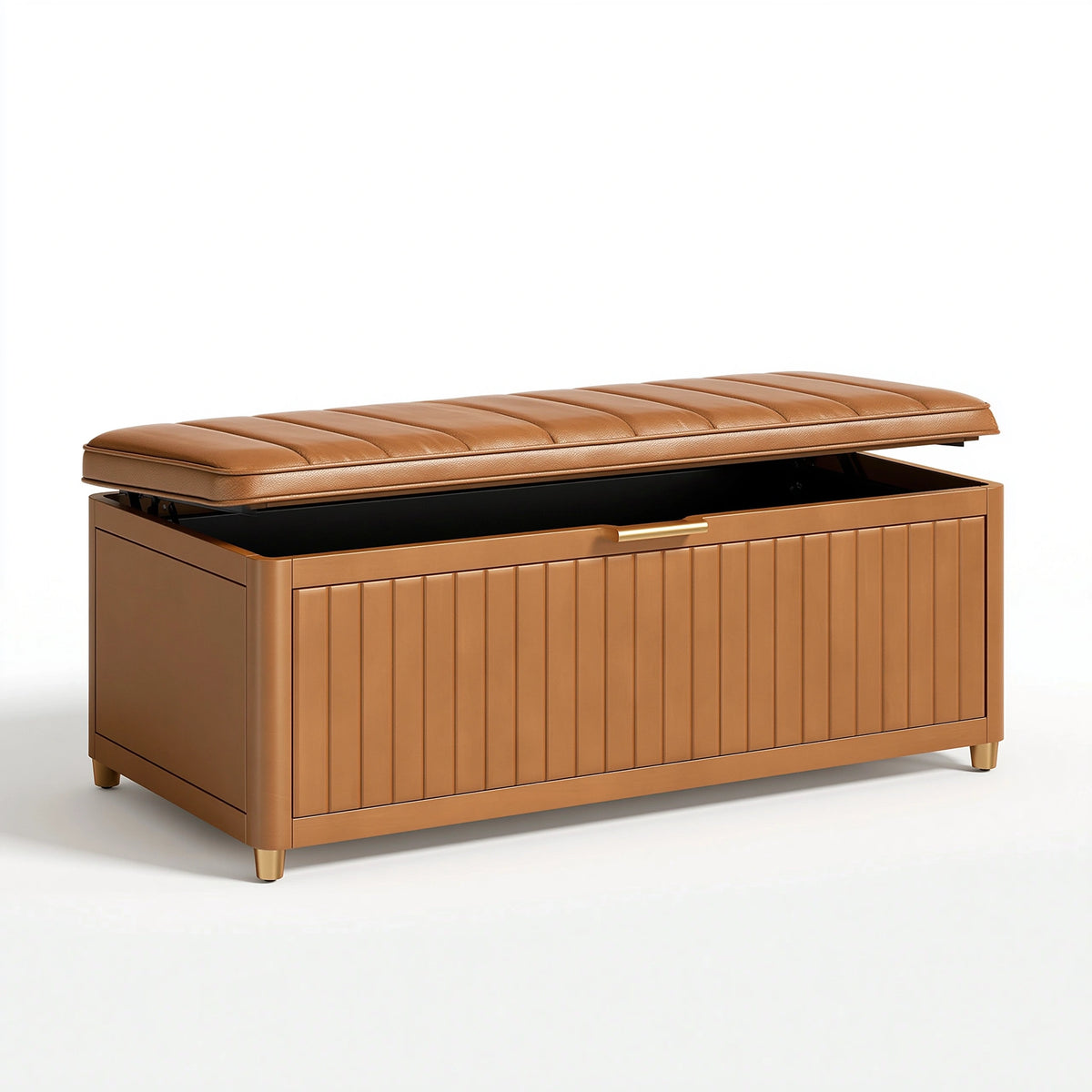 Banc coffre de rangement 100 x 40 x 48 cm marron avec assise capitonnée style contemporain