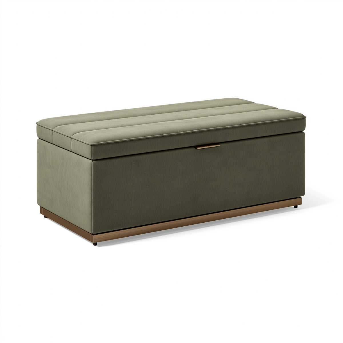 Banc coffre de rangement 140 x 50 x 48 cm en tissu vert kaki avec assise capitonnée style contemporain