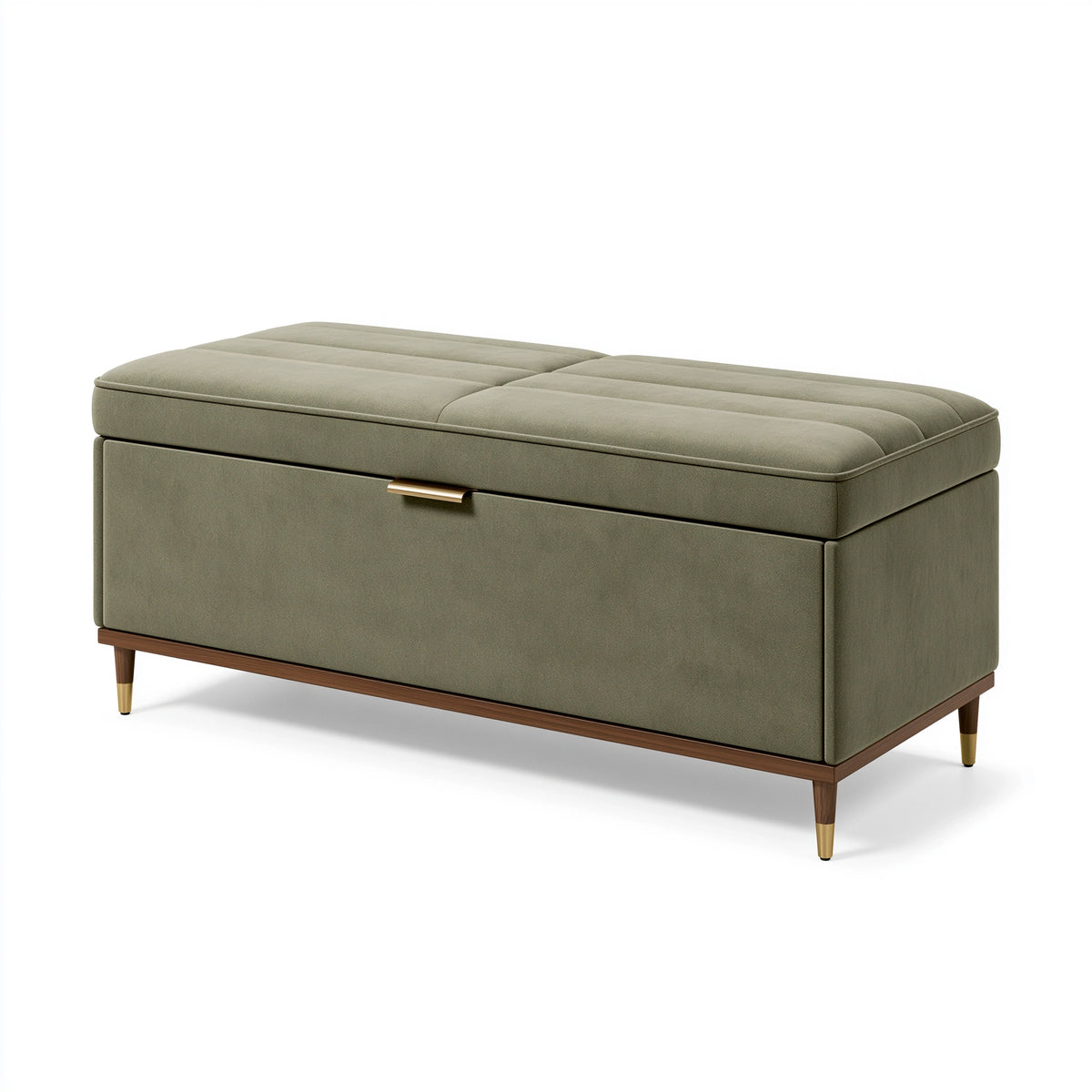 Banc coffre de rangement 120 x 45 x 48 cm en tissu vert kaki style contemporain